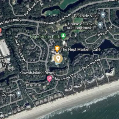 Kiawah Island map image, to show where the Night Heron Park is in relation to the rest of the island