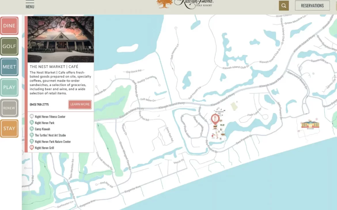 A screenshot of the Kiawah Island map on the resort's website