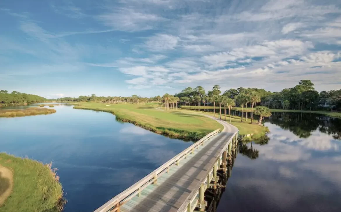 Bridge going across the water on the beautiful Osprey Point golf course