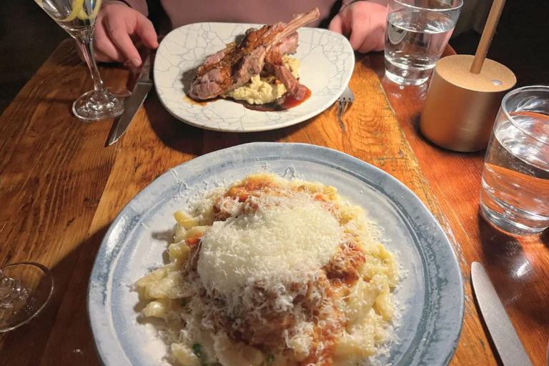 Cover image for the Evelyn Rose review post which shows a cheesy dish of home made pasta